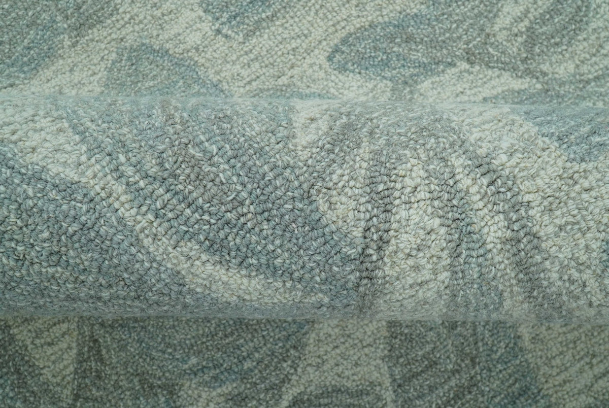 Custom Made Traditional Floral Design Silver And Blue Hand Tufted Wool Area Rug.