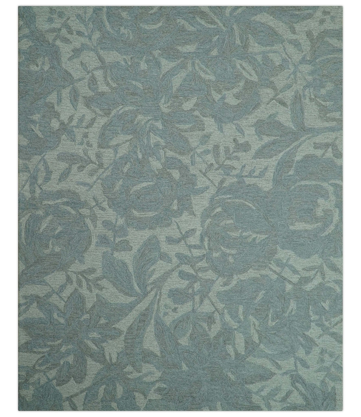 Custom Made Traditional Floral Design Silver And Blue Hand Tufted Wool Area Rug.
