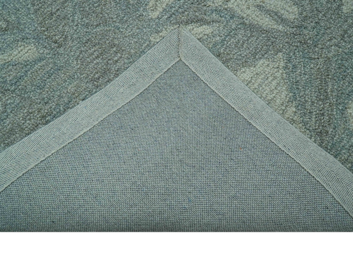 Custom Made Traditional Floral Design Silver And Blue Hand Tufted Wool Area Rug.