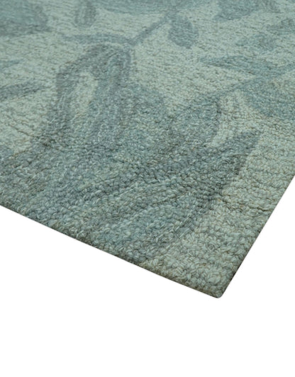 Custom Made Traditional Floral Design Silver And Blue Hand Tufted Wool Area Rug.