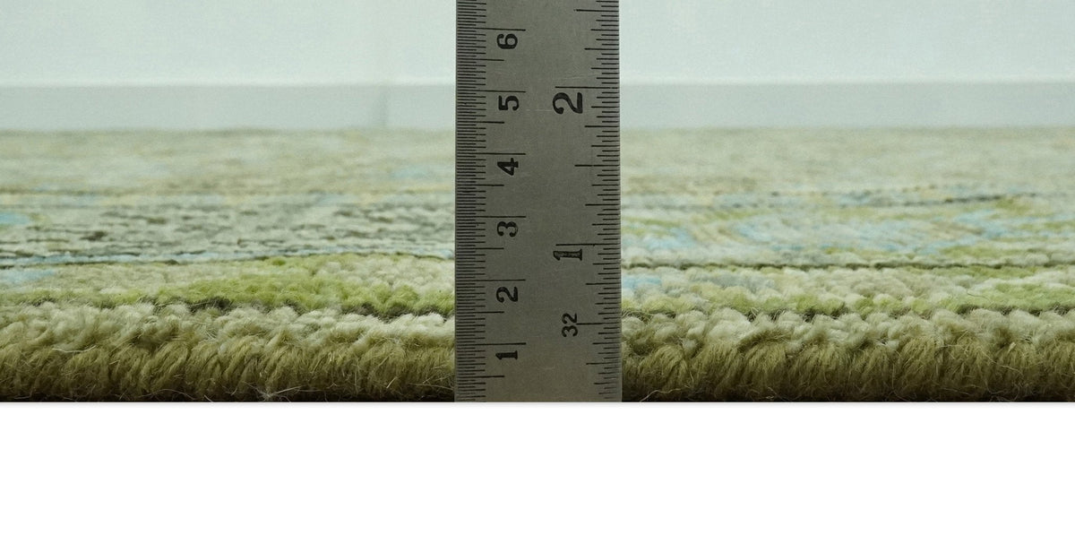Custom Made Traditional Floral Green and Aqua Hand Knotted wool area rug.