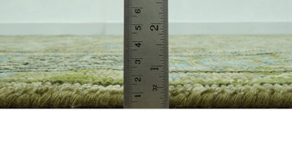 Custom Made Traditional Floral Green and Aqua Hand Knotted wool area rug.