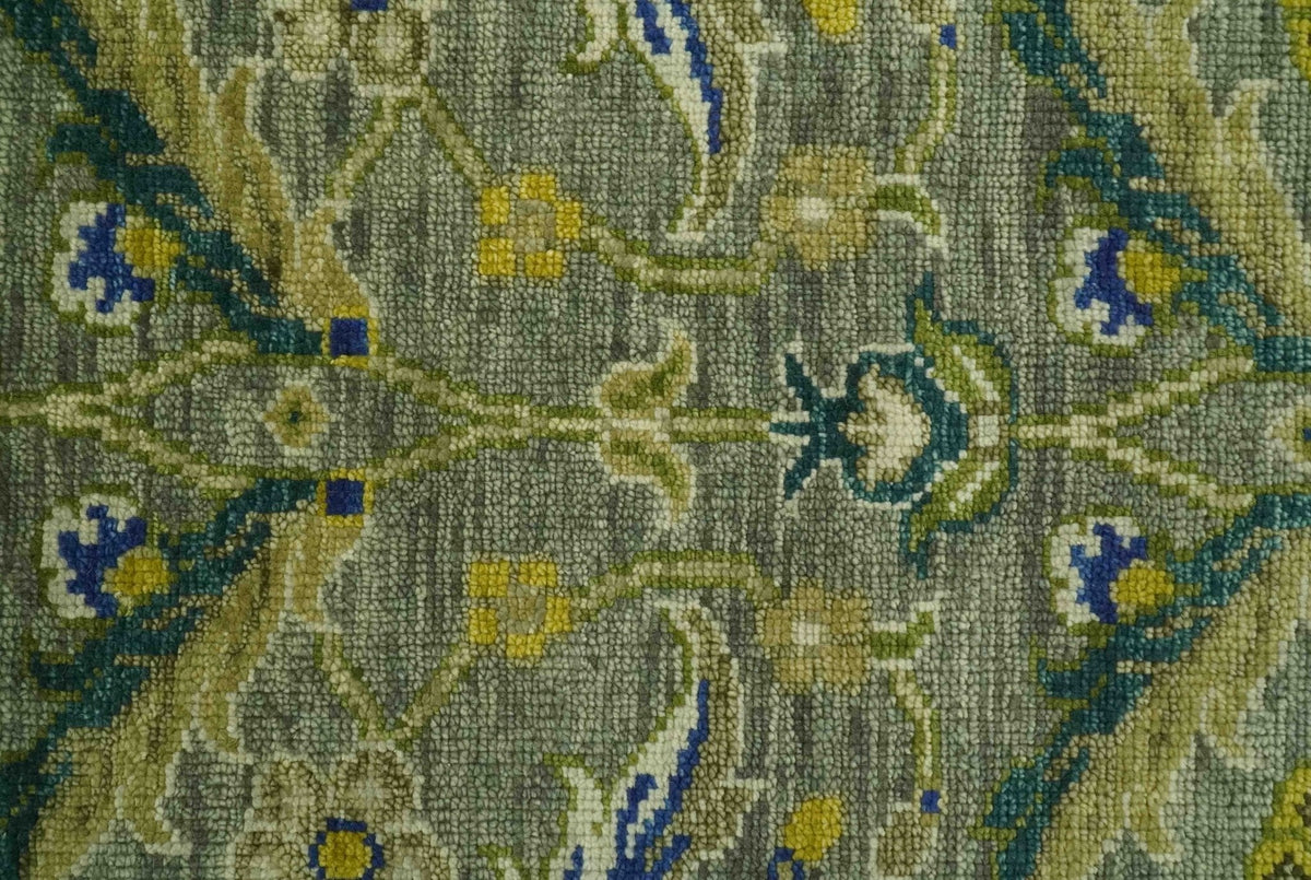 Custom Made Traditional Floral Green and Blue Hand Knotted wool area rug.