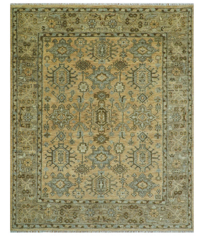 Custom Made Traditional Geometrical Design Peach And Silver Hand Knotted wool area rug.