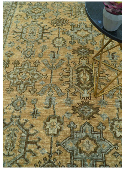 Custom Made Traditional Geometrical Design Peach And Silver Hand Knotted wool area rug.