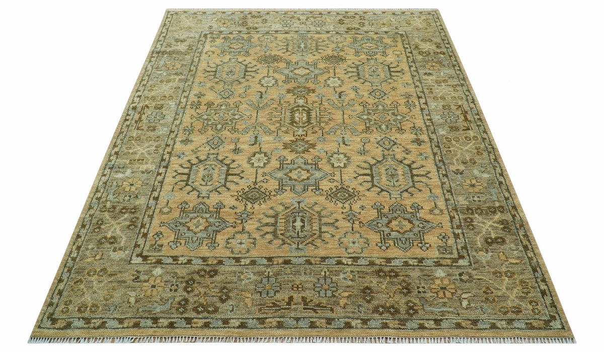Custom Made Traditional Geometrical Design Peach And Silver Hand Knotted wool area rug.