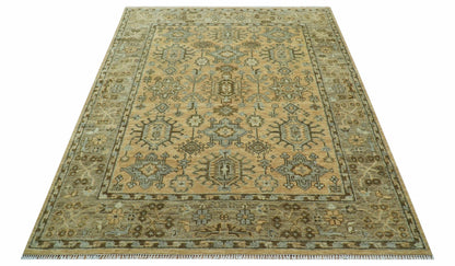 Custom Made Traditional Geometrical Design Peach And Silver Hand Knotted wool area rug.