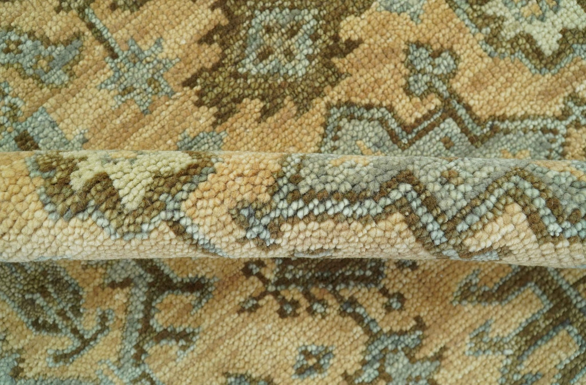 Custom Made Traditional Geometrical Design Peach And Silver Hand Knotted wool area rug.