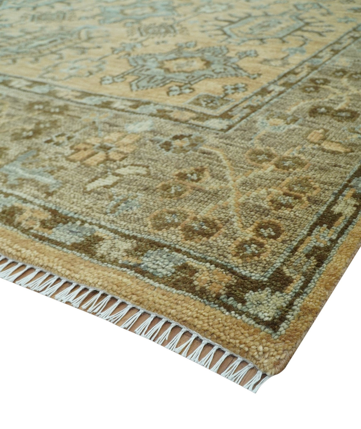 Custom Made Traditional Geometrical Design Peach And Silver Hand Knotted wool area rug.