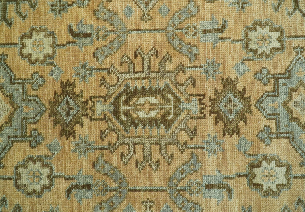 Custom Made Traditional Geometrical Design Peach And Silver Hand Knotted wool area rug.
