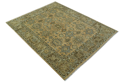 Custom Made Traditional Geometrical Design Peach And Silver Hand Knotted wool area rug.