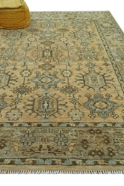Custom Made Traditional Geometrical Design Peach And Silver Hand Knotted wool area rug.