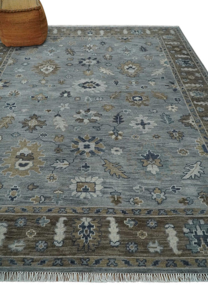 Custom Made Traditional Gray and Brown Multi Size Antique Style Hand knotted Wool Area Rug.