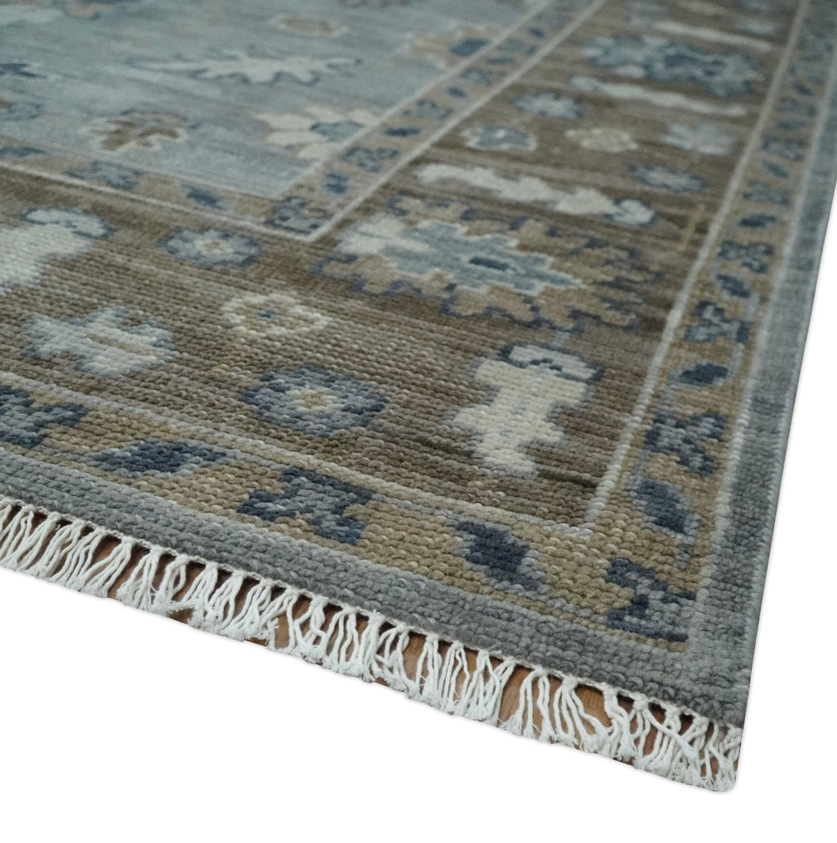 Custom Made Traditional Gray and Brown Multi Size Antique Style Hand knotted Wool Area Rug.