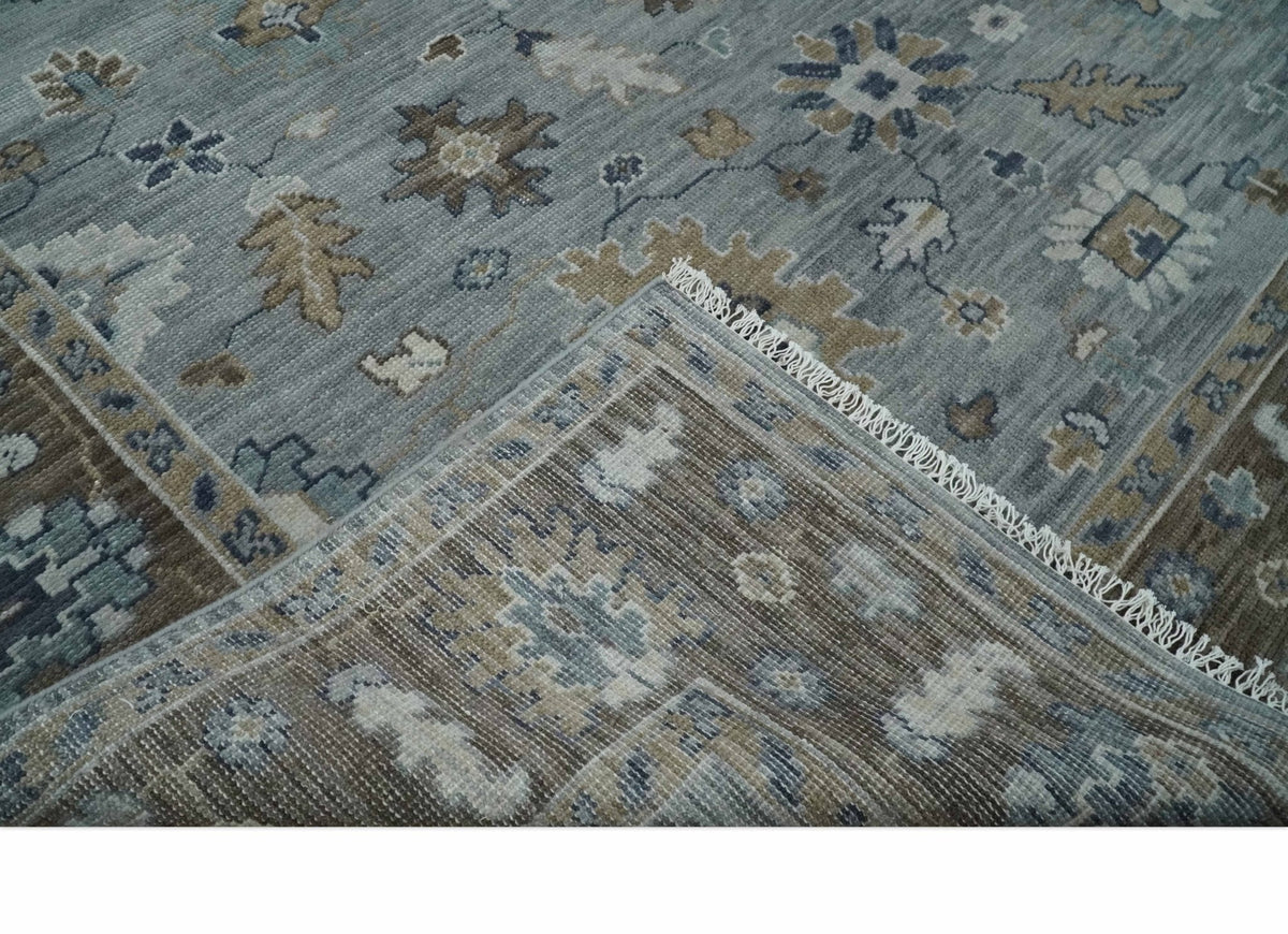 Custom Made Traditional Gray and Brown Multi Size Antique Style Hand knotted Wool Area Rug.