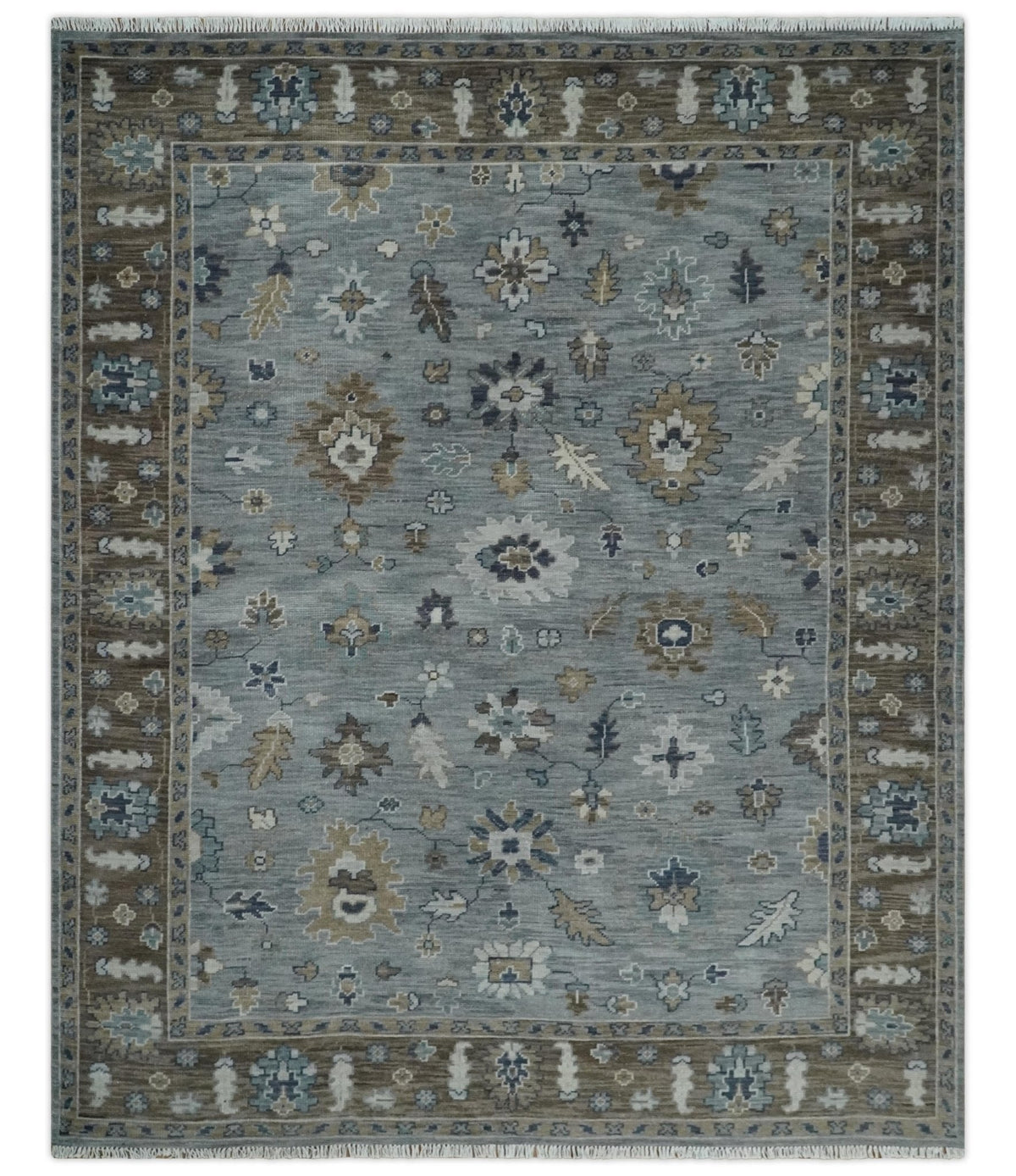 Custom Made Traditional Gray and Brown Multi Size Antique Style Hand knotted Wool Area Rug.