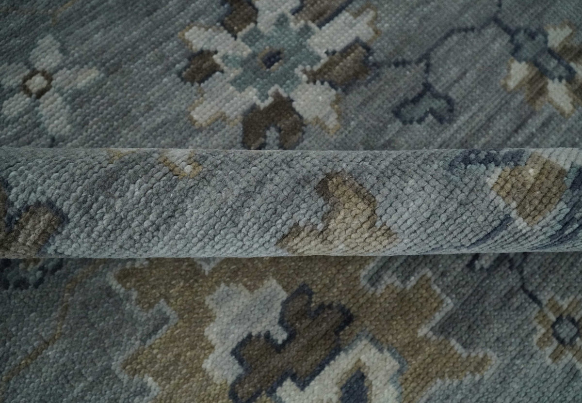 Custom Made Traditional Gray and Brown Multi Size Antique Style Hand knotted Wool Area Rug.