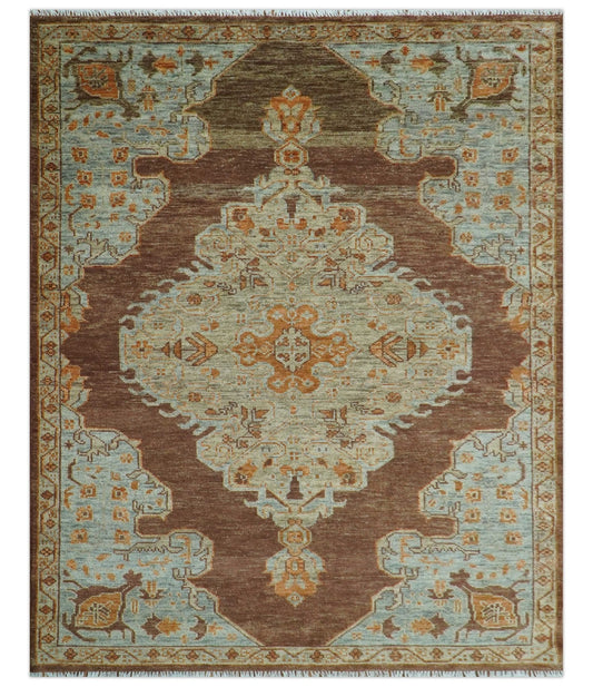 Custom Made Traditional Heriz Brown, Beige and Rust Hand Knotted wool area rug.