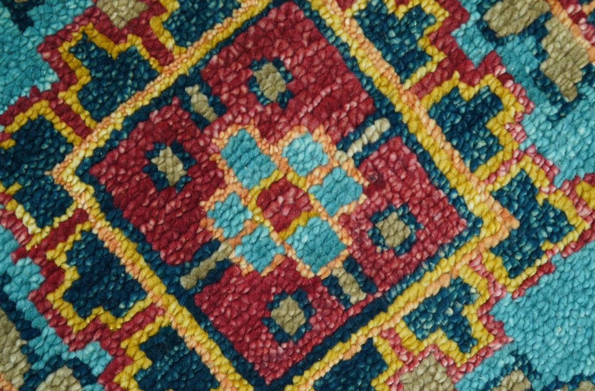 Custom Made Traditional Heriz Design Maroon And Olive Hand Knotted Wool Rug.
