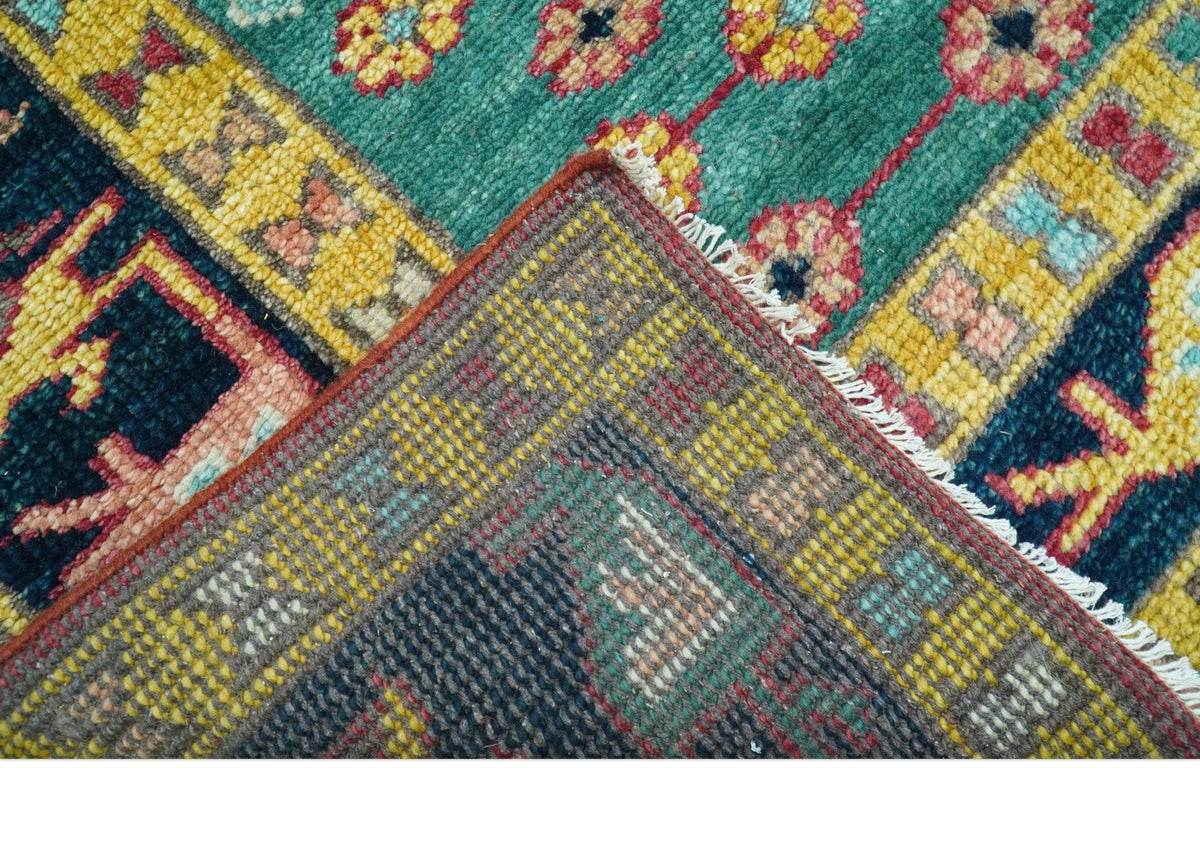 Custom Made Traditional Heriz Design Red And Green Hand Knotted Wool Rug.