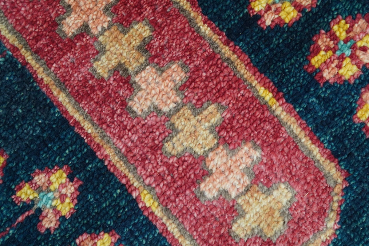 Custom Made Traditional Heriz Design Red And Green Hand Knotted Wool Rug.
