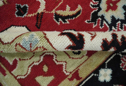 Custom Made Traditional Heriz Maroon, Olive and Black Floral Hand Knotted wool Rug.