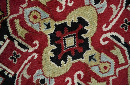 Custom Made Traditional Heriz Maroon, Olive and Black Floral Hand Knotted wool Rug.