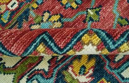 Custom Made Traditional Heriz Red And Ivory Hand Knotted Wool Rug.