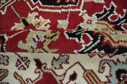 Custom Made Traditional Heriz Rust, Ivory, Black and Beige Hand knotted Medallion Wool Area Rug.