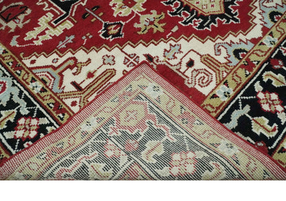 Custom Made Traditional Heriz Rust, Ivory, Black and Beige Hand knotted Medallion Wool Area Rug.