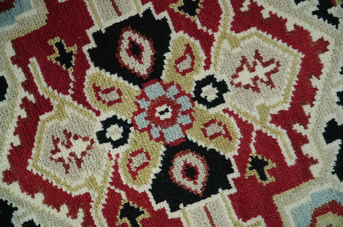 Custom Made Traditional Heriz Rust, Ivory, Black and Beige Hand knotted Medallion Wool Area Rug.