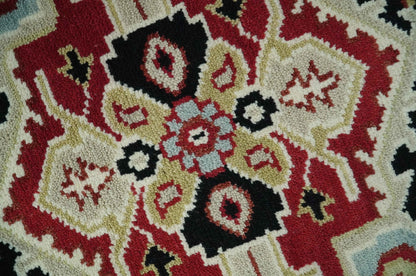 Custom Made Traditional Heriz Rust, Ivory, Black and Beige Hand knotted Medallion Wool Area Rug.