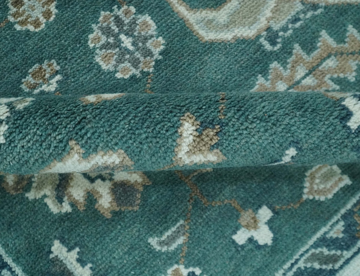Custom Made Traditional Mamluk Design Teal, Ivory and Brown Hand Knotted wool Area Rug.