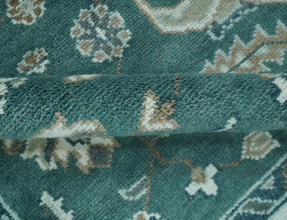 Custom Made Traditional Mamluk Design Teal, Ivory and Brown Hand Knotted wool Area Rug.