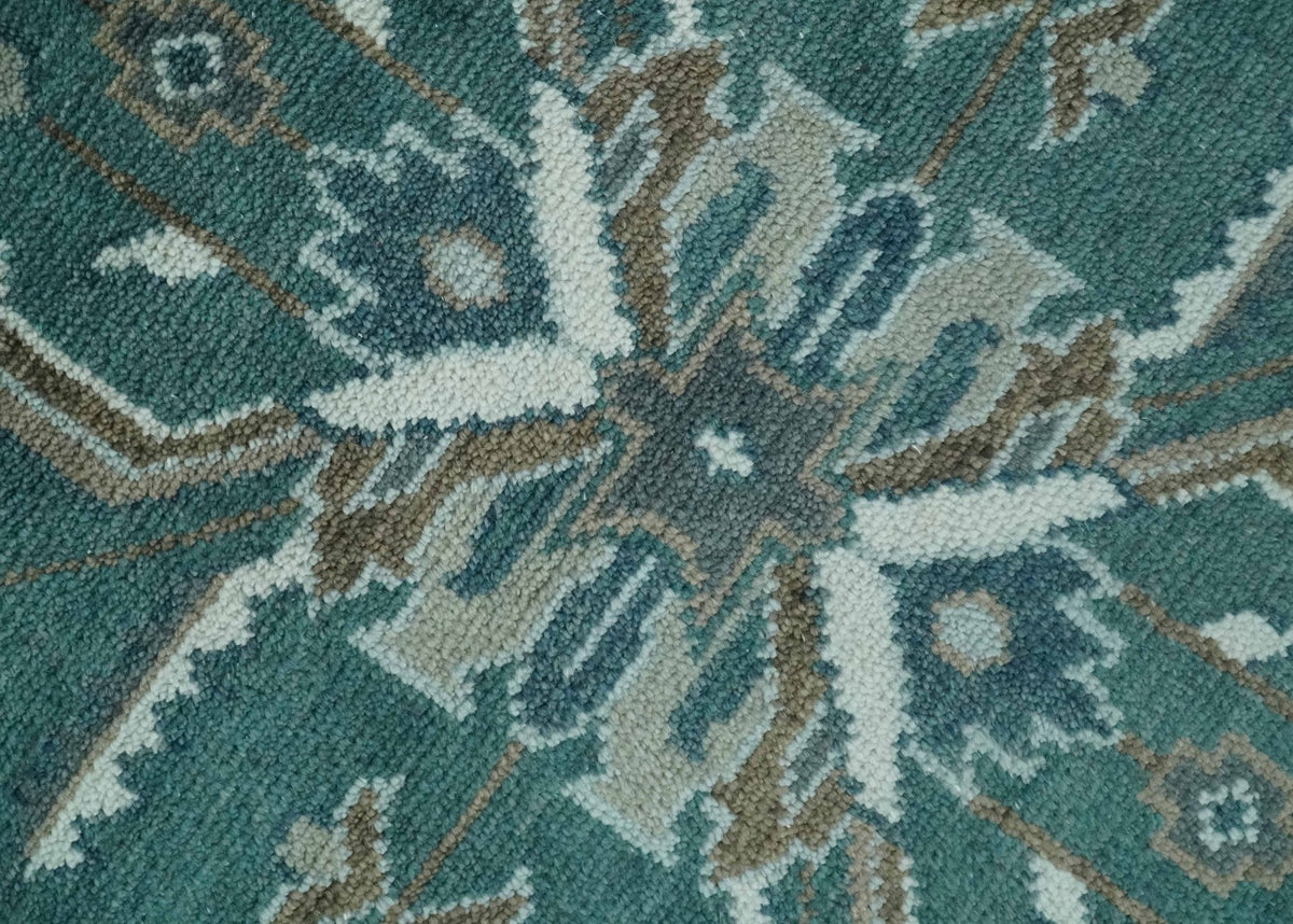 Custom Made Traditional Mamluk Design Teal, Ivory and Brown Hand Knotted wool Area Rug.