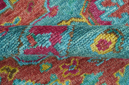 Custom Made Traditional Medallions Design Rust And Blue Hand Knotted Wool Rug.