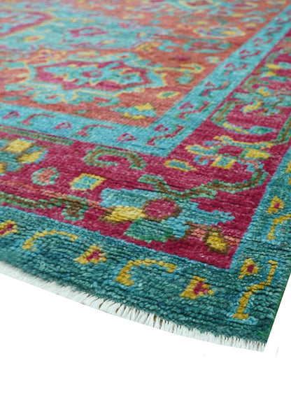 Custom Made Traditional Medallions Design Rust And Blue Hand Knotted Wool Rug.