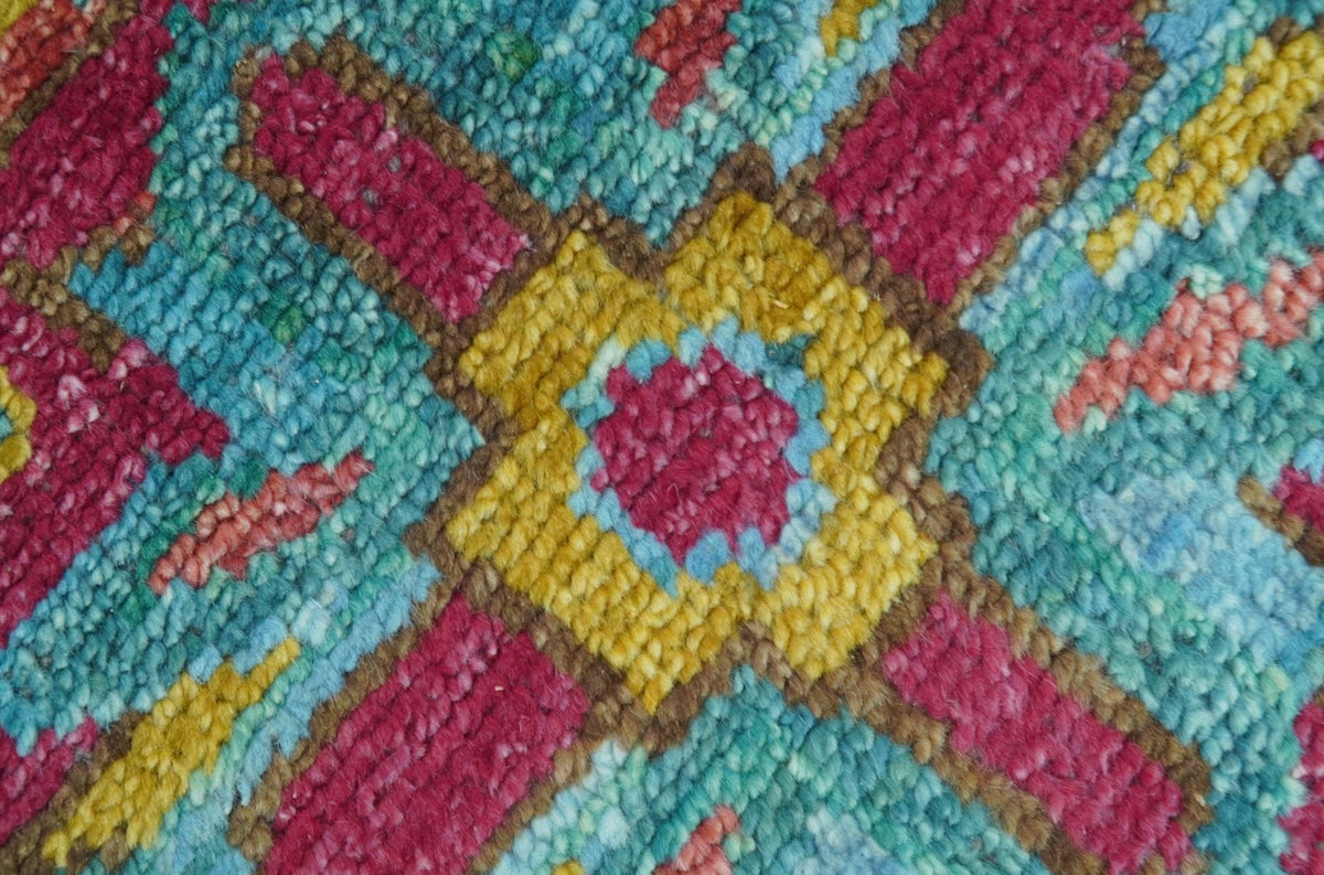 Custom Made Traditional Medallions Design Rust And Blue Hand Knotted Wool Rug.