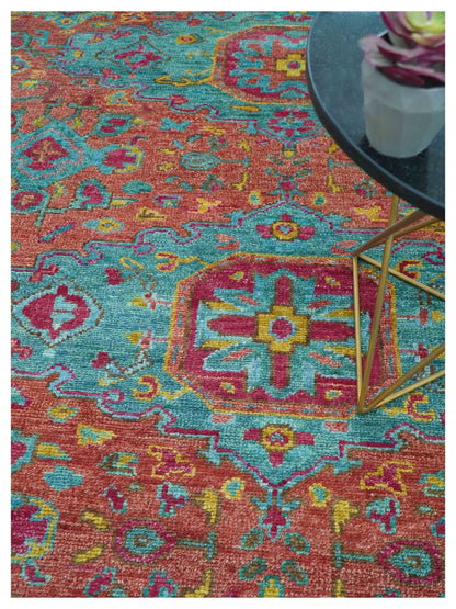 Custom Made Traditional Medallions Design Rust And Blue Hand Knotted Wool Rug.