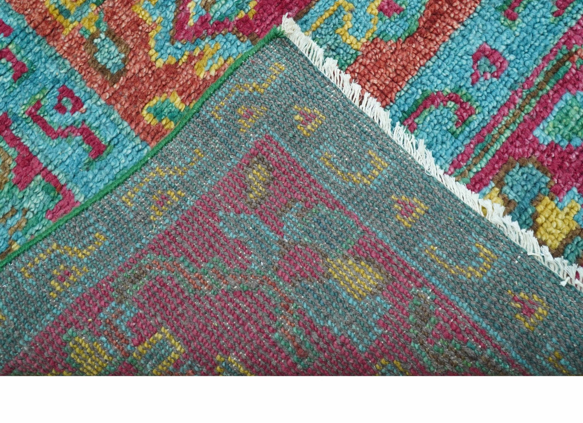 Custom Made Traditional Medallions Design Rust And Blue Hand Knotted Wool Rug.