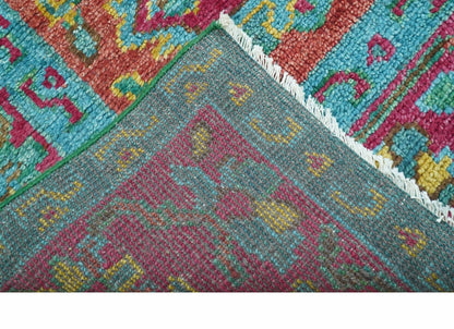 Custom Made Traditional Medallions Design Rust And Blue Hand Knotted Wool Rug.