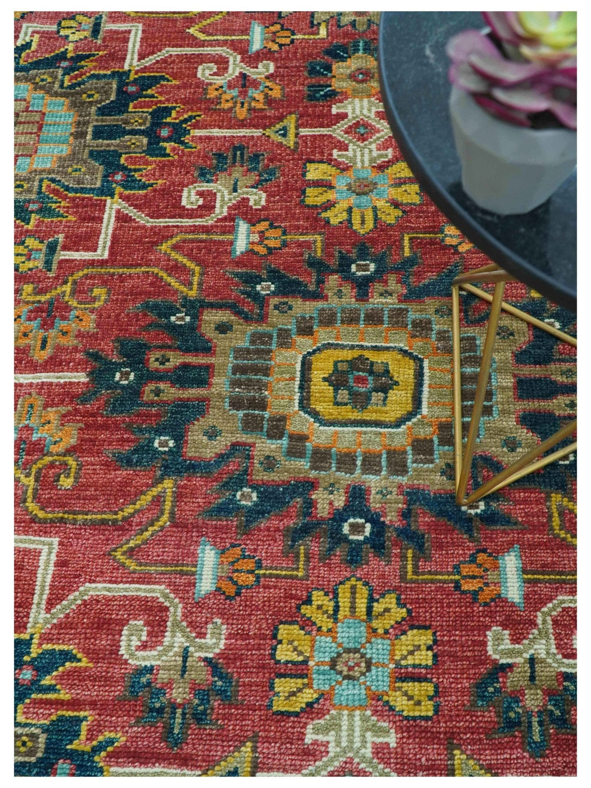 Custom Made Traditional Motifs Design Rust And Ivory Hand Knotted Wool Rug.