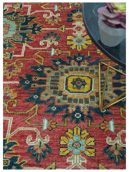 Custom Made Traditional Motifs Design Rust And Ivory Hand Knotted Wool Rug.