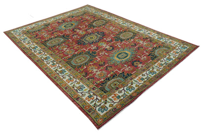 Custom Made Traditional Motifs Design Rust And Ivory Hand Knotted Wool Rug.