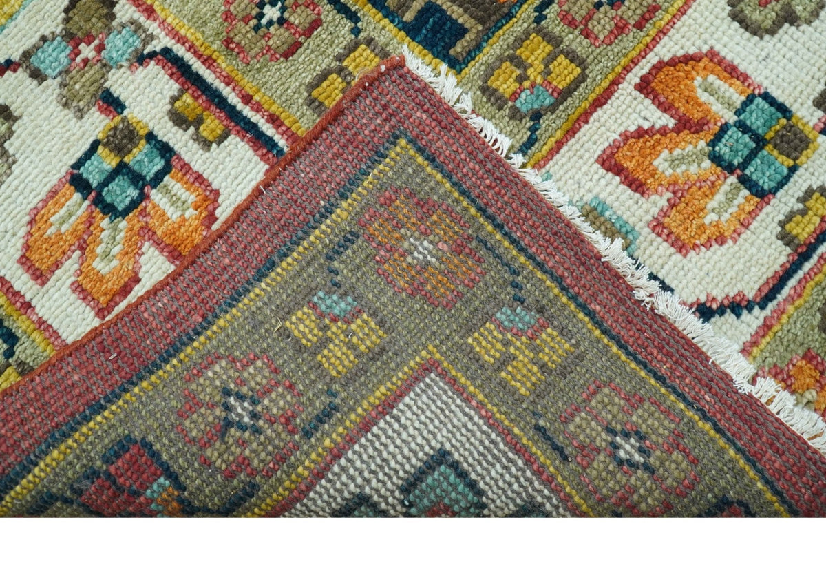 Custom Made Traditional Motifs Design Rust And Ivory Hand Knotted Wool Rug.