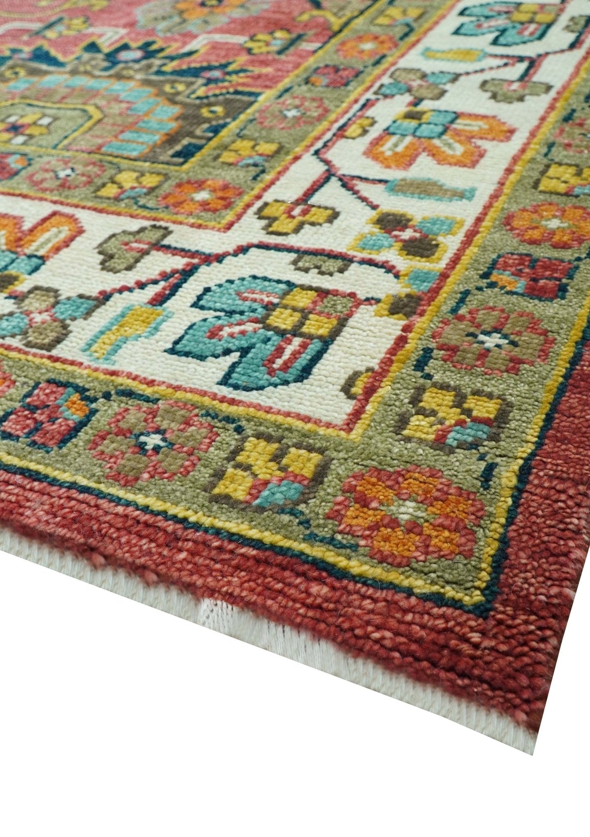 Custom Made Traditional Motifs Design Rust And Ivory Hand Knotted Wool Rug.
