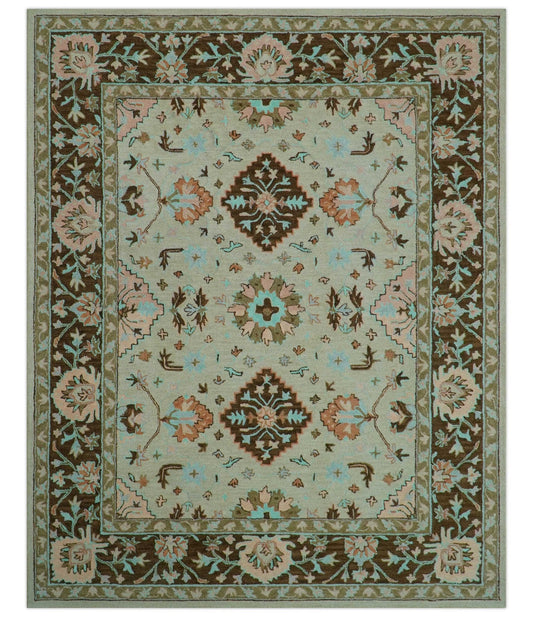 Custom Made Traditional Oriental Design Beige And Brown Hand-Tufted Wool Area Rug.