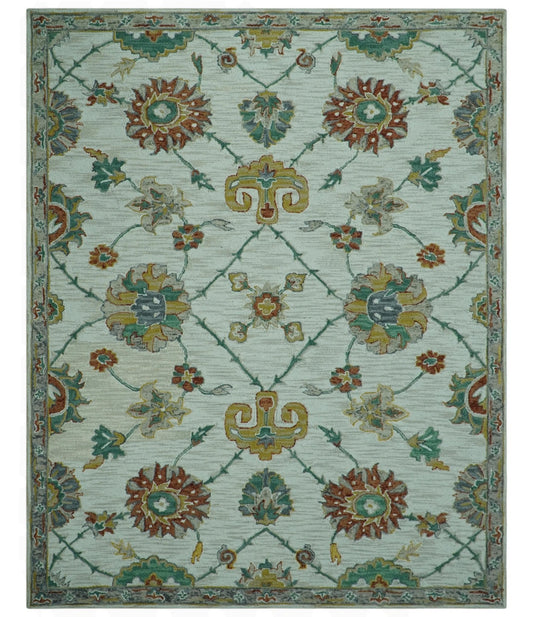 Custom Made Traditional Oriental Design Beige And Ivory Hand-Tufted Wool Area Rug.