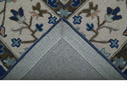Custom Made Traditional Oriental Design Blue And Beige Hand-Tufted Wool Area Rug.