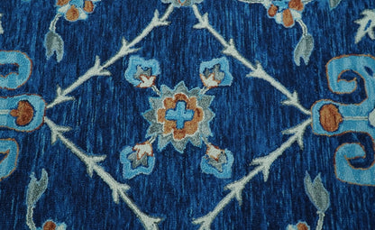 Custom Made Traditional Oriental Design Blue And Beige Hand-Tufted Wool Area Rug.